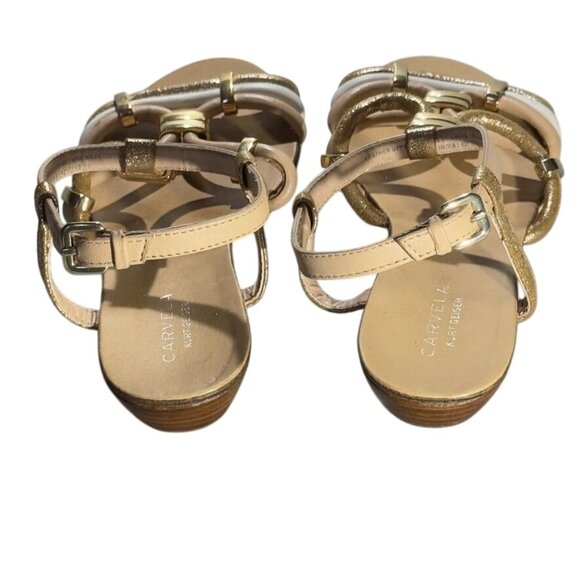 CARVELA Kurt Geiger Gold Cream Strappy Sandals Womens Leather Flats Size 7 - Picture 5 of 14